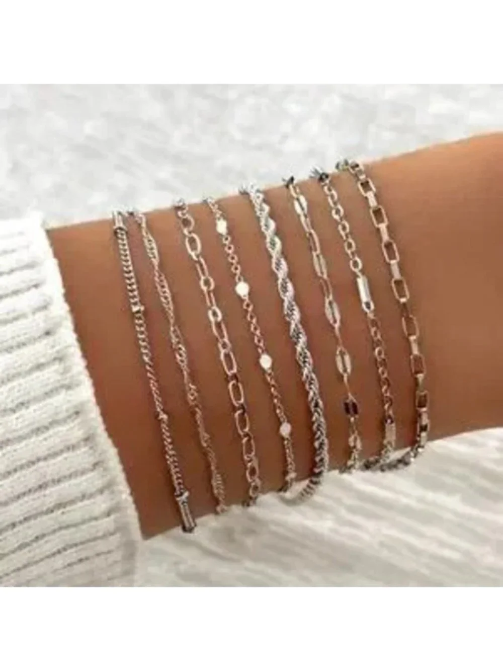 8pc Silver Bracelet Set